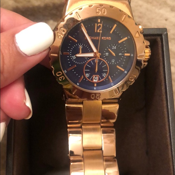 Michael Kors Accessories - Michael Kors gold watch /blue face